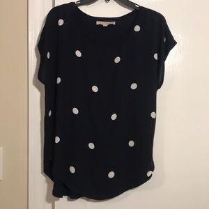 Nice Polka Dot Navy Loft Short Sleeve Blouse